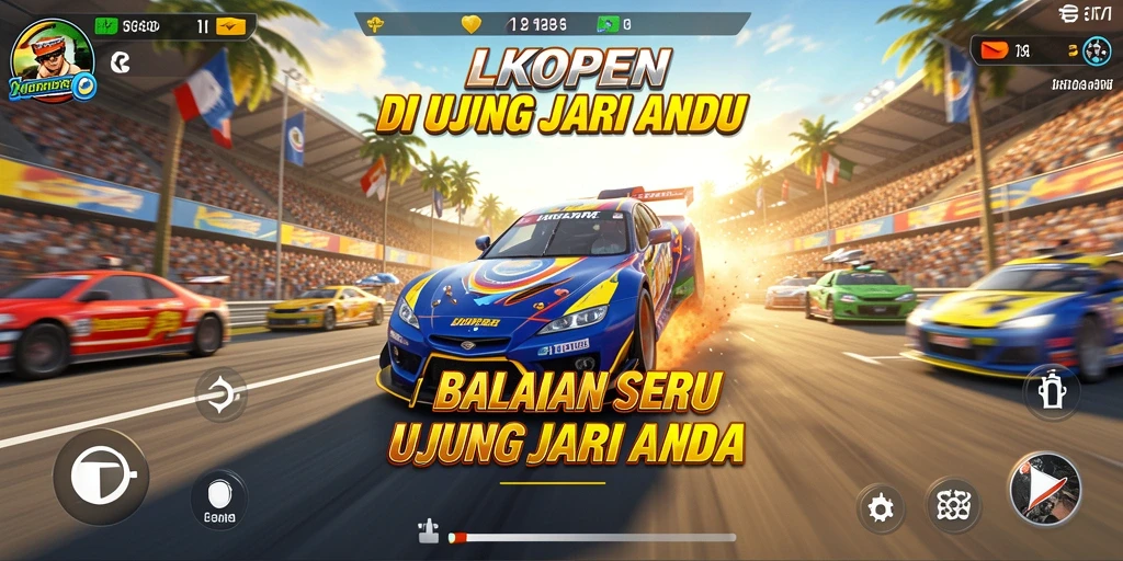 Tampilan menarik dari gameplay LKOPEN dengan mobil balap yang cepat.