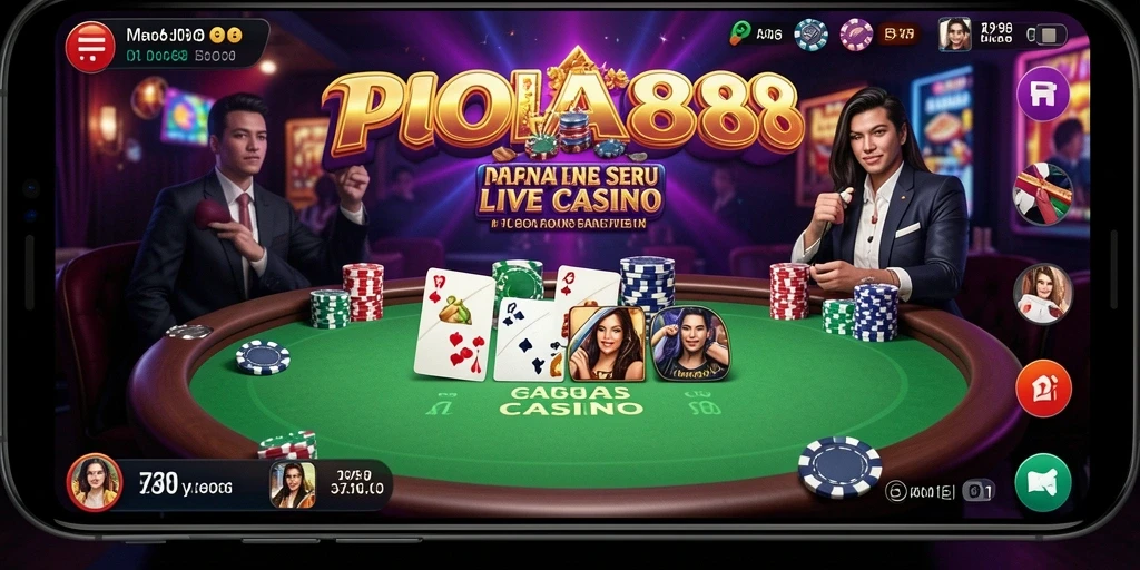 Screenshot gameplay POA88 menampilkan dealer profesional dan suasana kasino yang hidup.