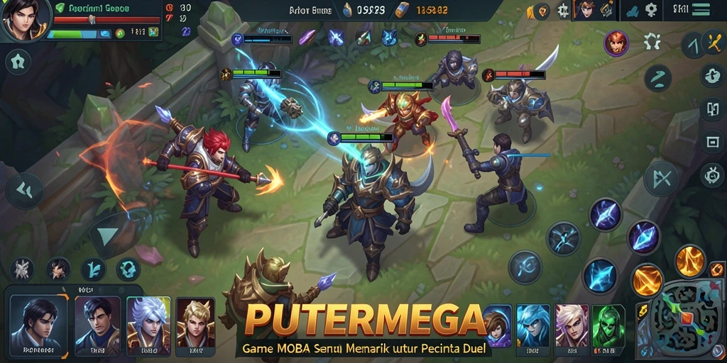 Screenshot gameplay PUTERMEGA menampilkan aksi seru di medan perang MOBA.