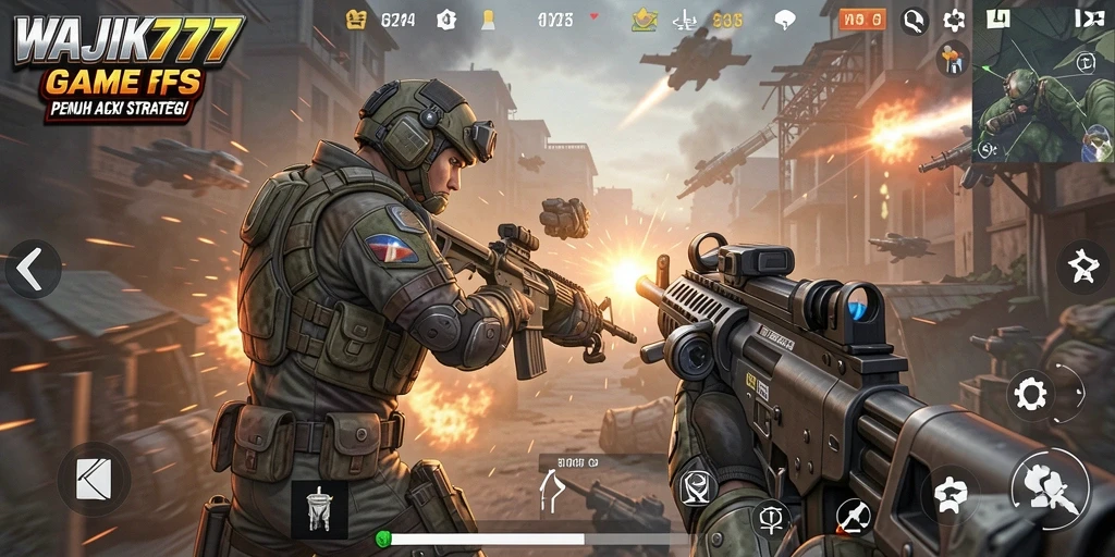 Tampilan gameplay seru dalam aksi pertempuran FPS.
