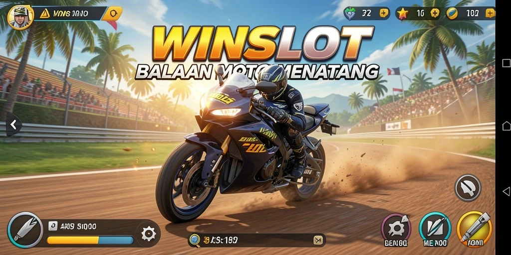 Screenshot gameplay WINSLOT dengan balapan motor yang mendebarkan.
