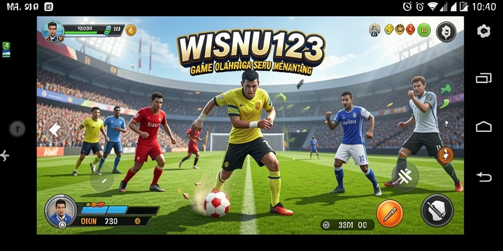 Screenshot gameplay WISNU123 menunjukkan aksi dinamis dan serunya pertandingan olahraga.